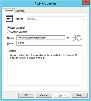 Environment variable WMI targeting for 16:9