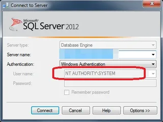 SQL Server Management Studio logged in as SYSTEM