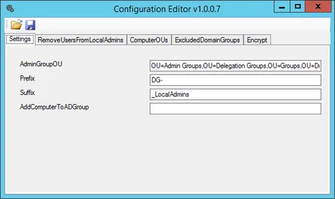 AdminGroups Configurator settings tab