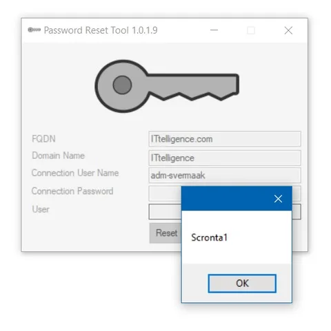 Password Reset Tool showing generated random password