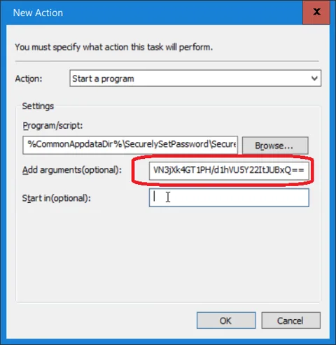 Scheduled task action with token argument