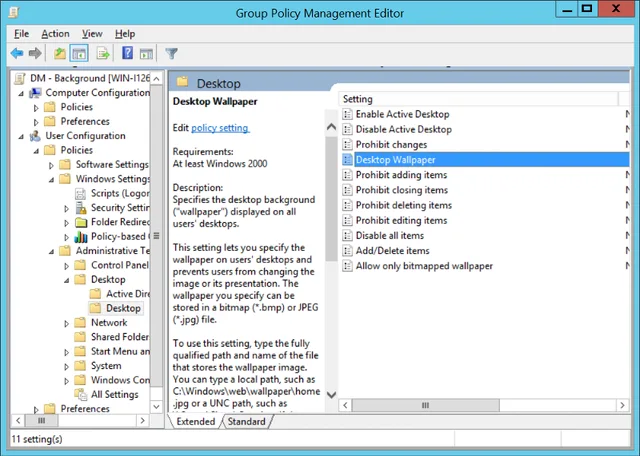 GPO desktop background path configuration