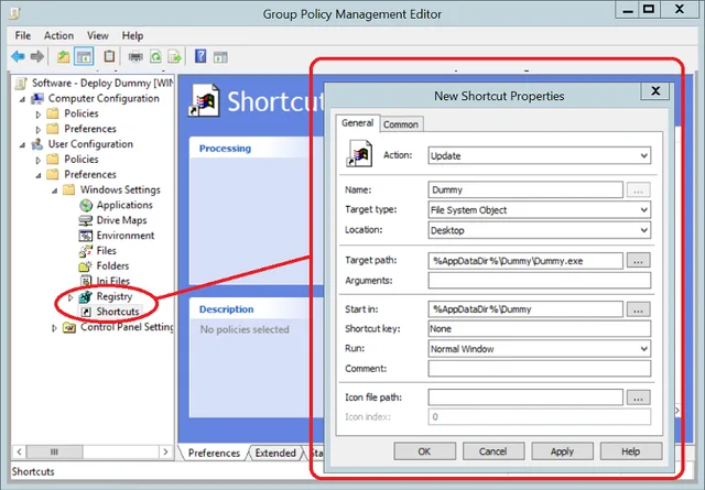 GPO shortcut preference with target path