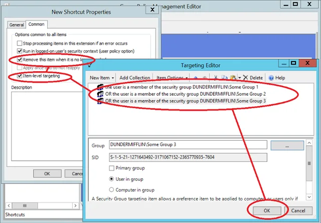 Shortcut item-level targeting with security groups