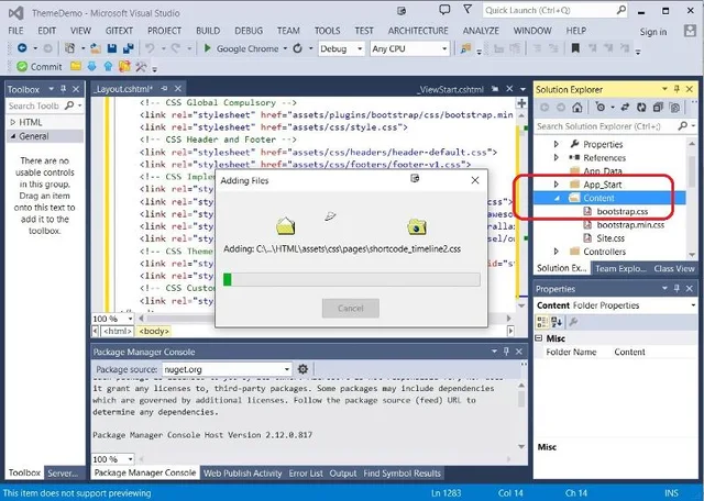 Assets folder added to Content in Solution Explorer