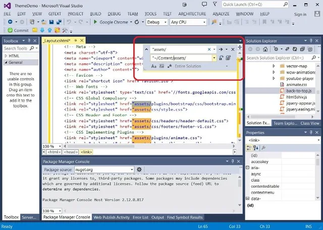 Find and replace updating asset paths