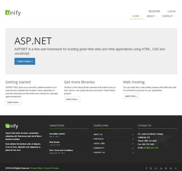Final ASP.NET MVC project with Unify theme applied