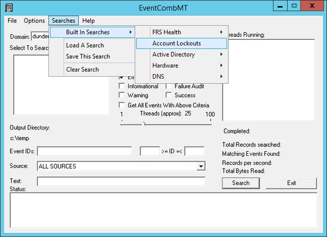 EventCombMT tool domain controller selection
