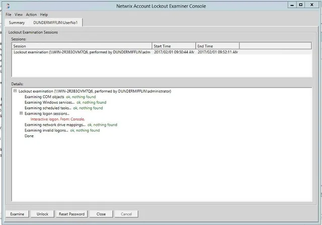 Netwrix Account Lockout Examiner results