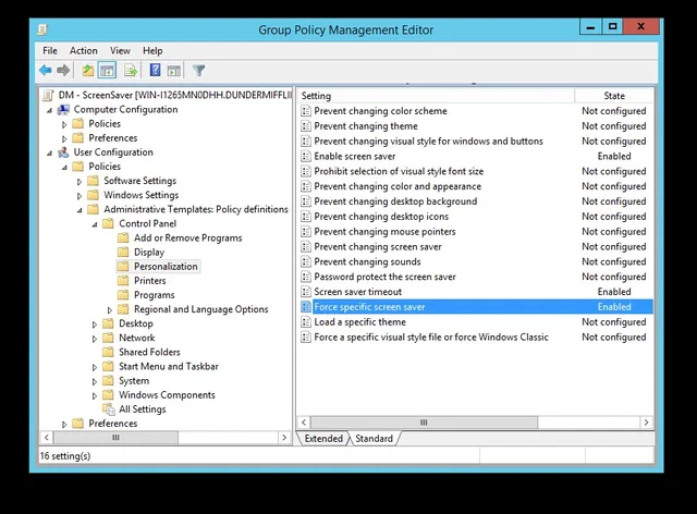 Screensaver GPO policy settings