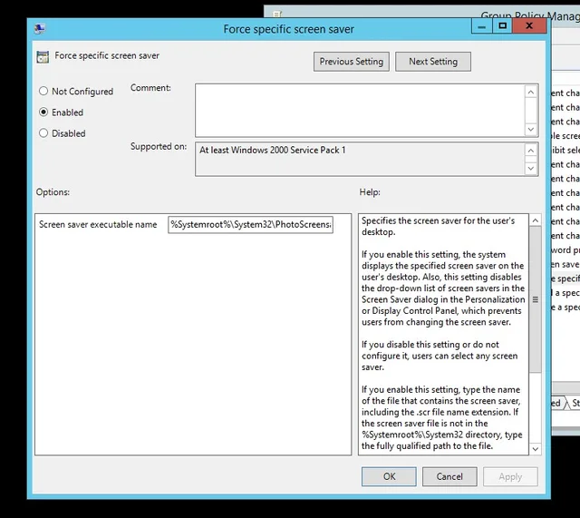 Force specific screensaver path setting
