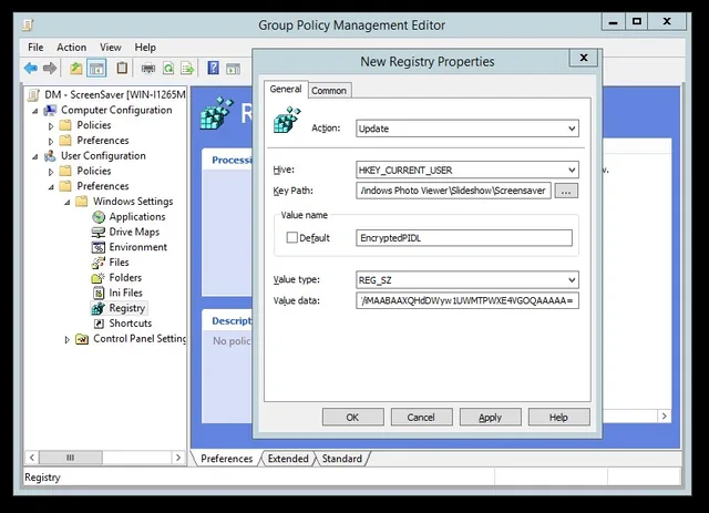 GPO registry preference for EncryptedPIDL value