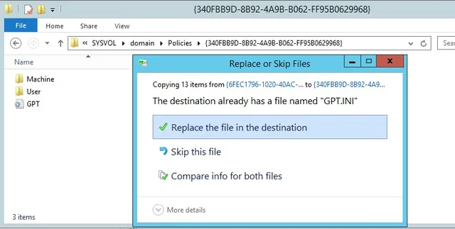 Pasting GPO data into new GPO SYSVOL folder
