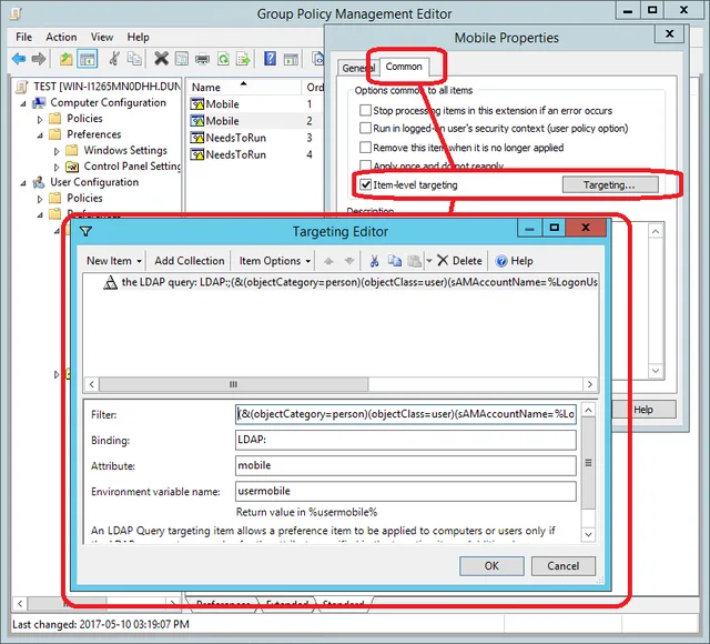 LDAP query item-level targeting configuration
