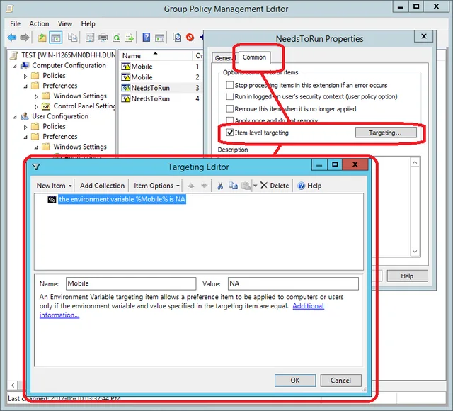 Environment variable item-level targeting filter