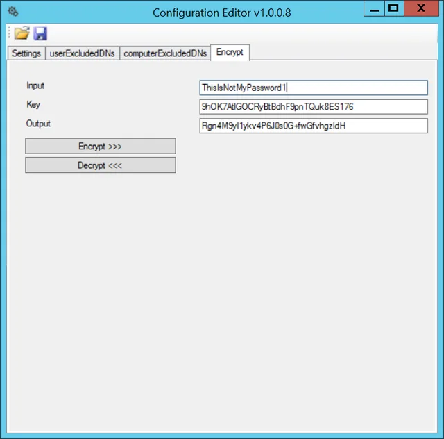 ADCleanup Configurator Encrypt tab