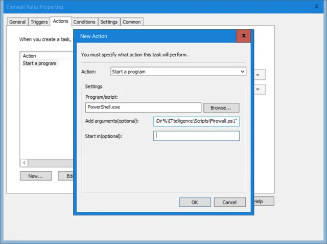 GPO scheduled task action with PowerShell arguments