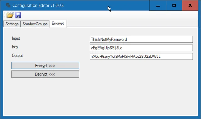 ShadowGroups Configurator Encrypt tab