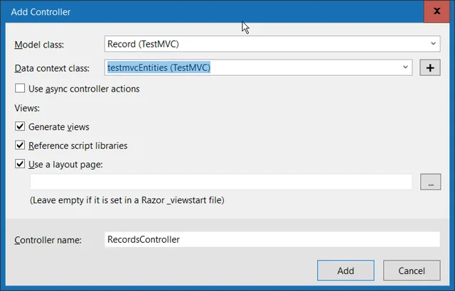Scaffolding Controller and Views from EF model