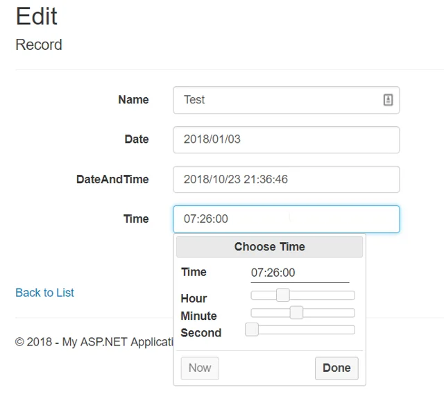 MVC form with jQuery UI time picker control