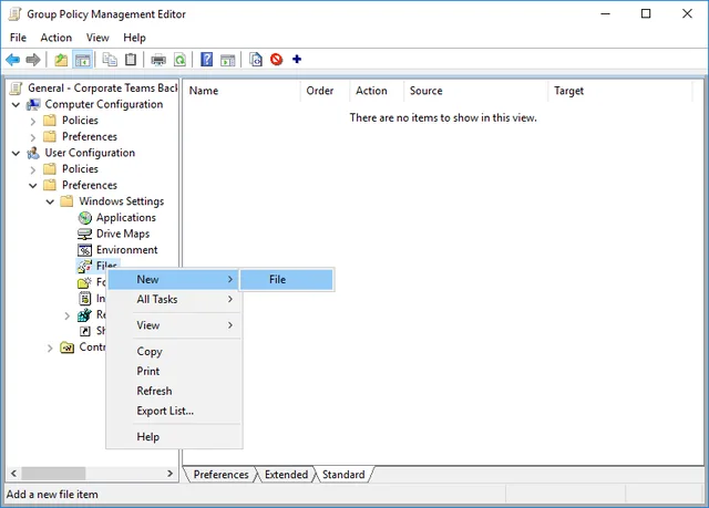 Adding new File preference item in GPO