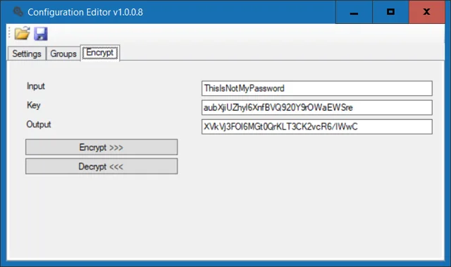 Configurator Encrypt tab with the password encrypted