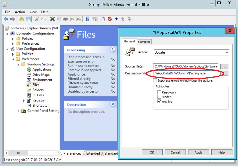 GPO file destination path configuration