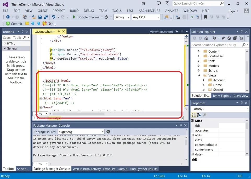 Theme HTML pasted into _Layout.cshtml