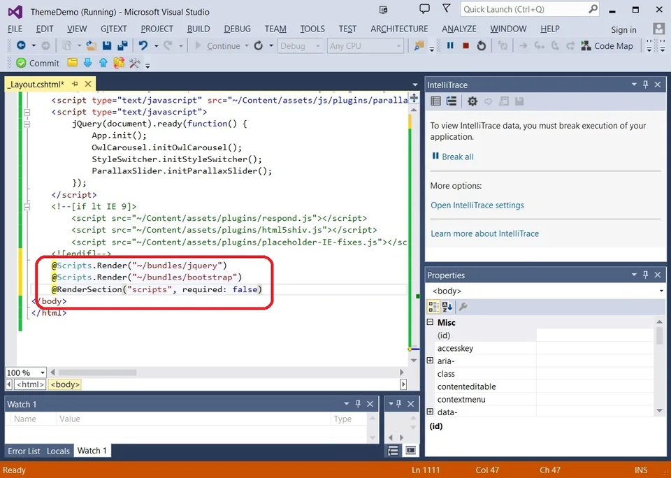 jQuery and Bootstrap bundle placement before body close