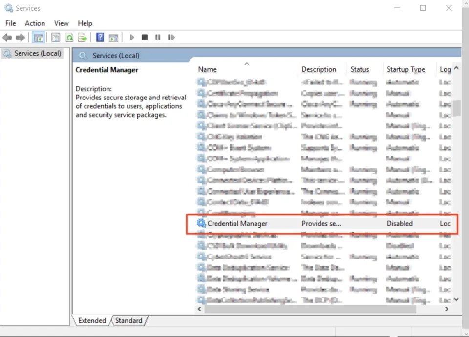 Windows Credential Manager stored credentials
