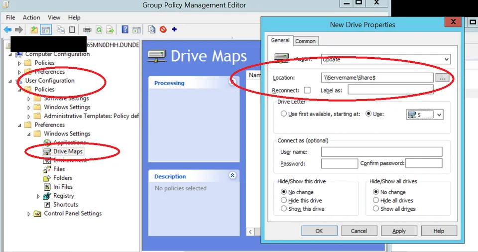 Group Policy drive mapping preference configuration