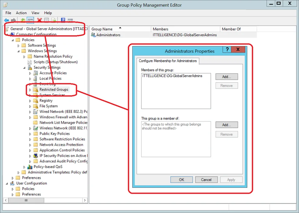 Restricted Groups with server administrators member