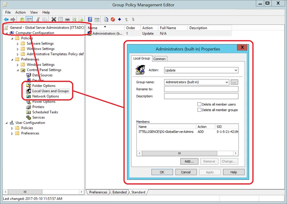 Local Users and Groups preference for server admins
