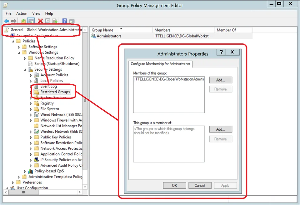 Restricted Groups with workstation administrators member