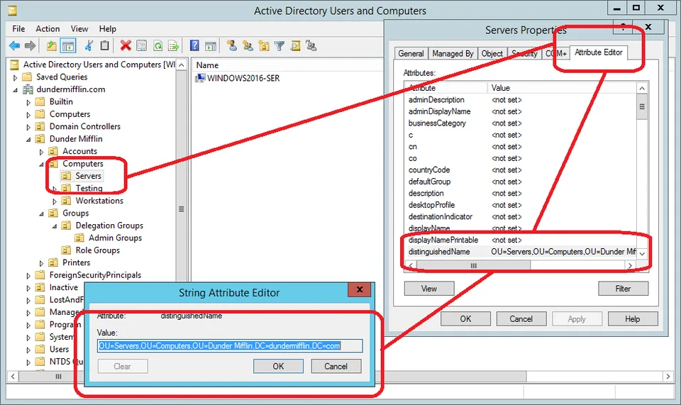 Computer OU distinguished name in AD properties