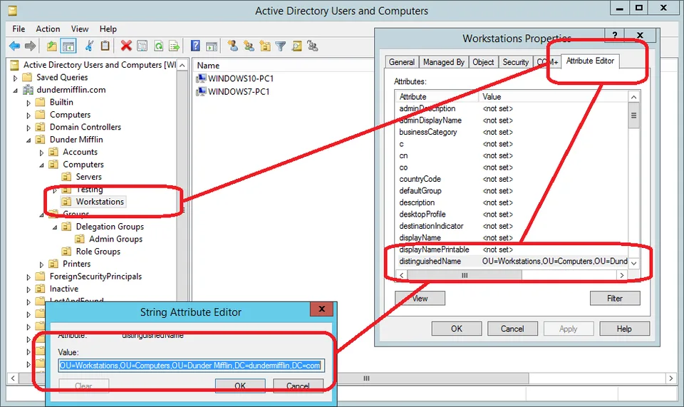 Server OU distinguished name in AD properties