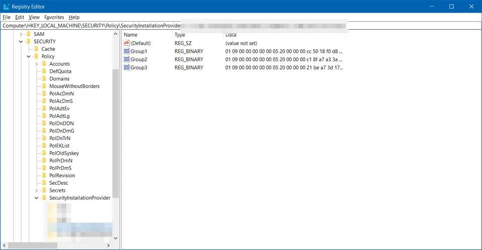 Registry security keys viewed as SYSTEM account