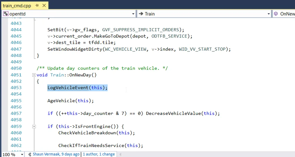 LogVehicleEvent function call added to OnNewDay
