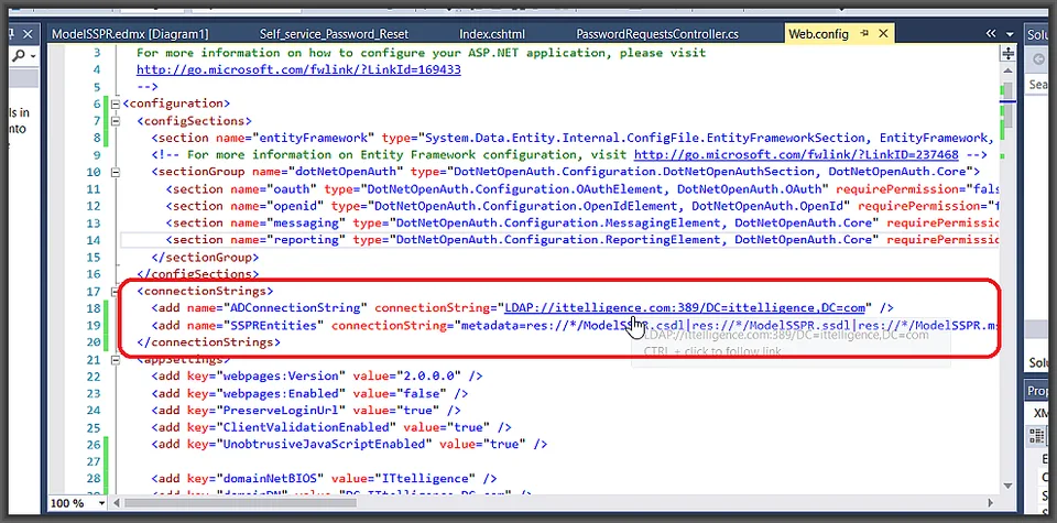 Web.config AD and database connection strings