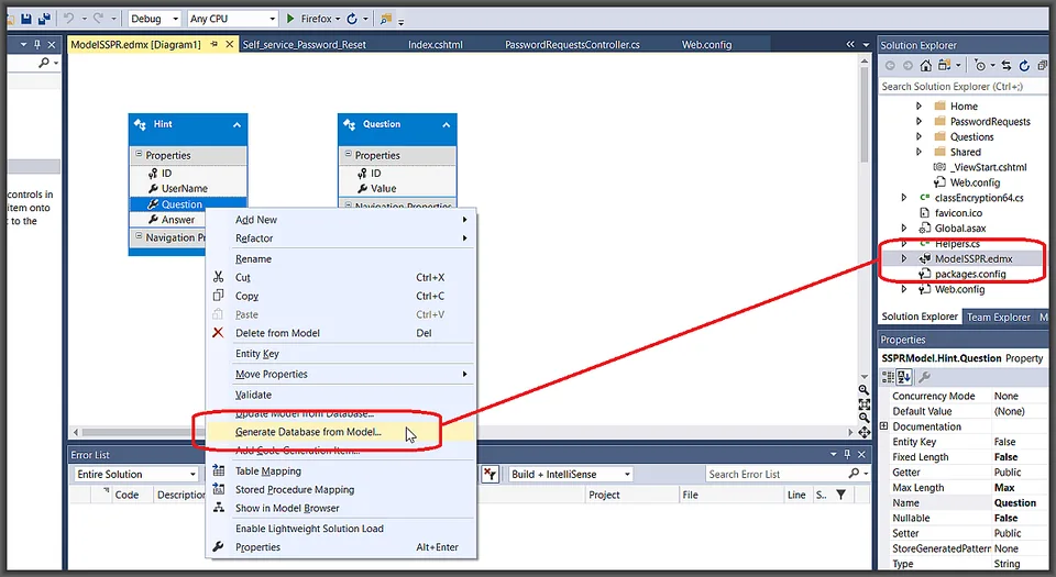 Visual Studio Generate Database from Model option