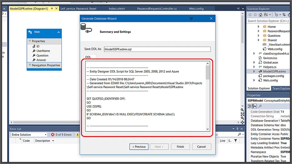 Generated SQL script for database schema