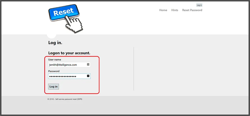 Login page with username and password fields
