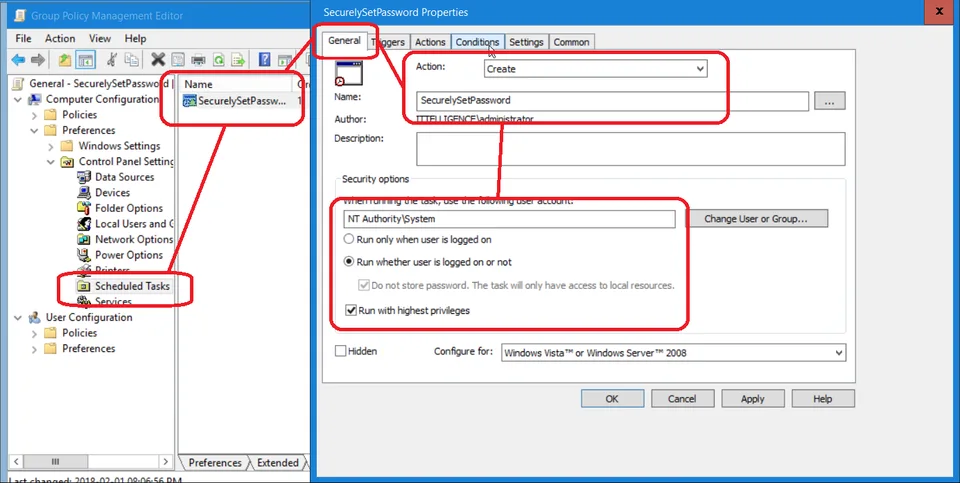 Group Policy scheduled task general settings