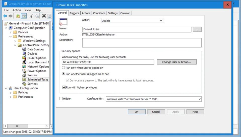 GPO scheduled task general settings
