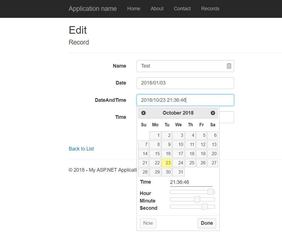 MVC form with jQuery UI datetime picker control