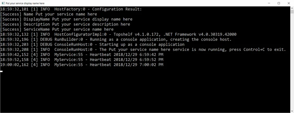 Topshelf Windows service running in console mode
