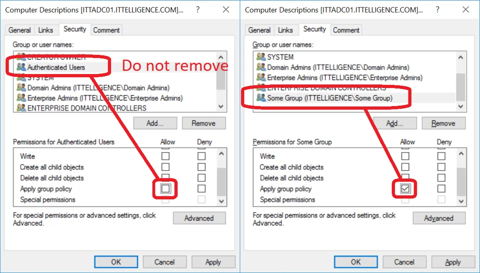 GPO security filtering to limit scope to specific group