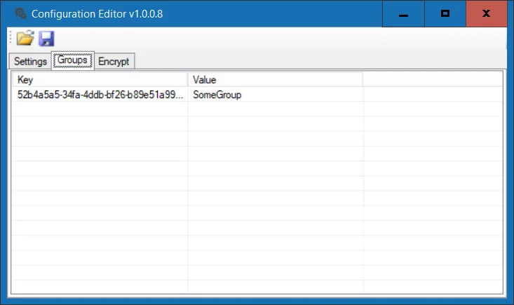 Configurator Groups tab listing the managed groups