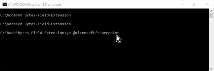 Yeoman SharePoint generator prompts in terminal